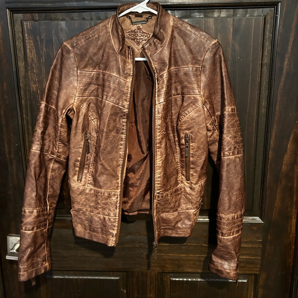 Women’s S faux brown leather jacket